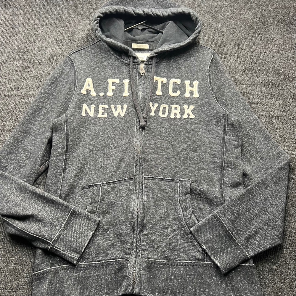 Abercrombie & Fitch Mens S Gray Muscle Fit Zip Hoodie A. Fitch New York Logo